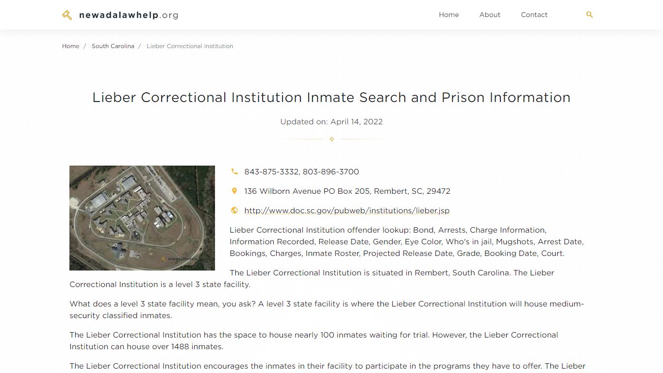 Lieber Correctional Institution Inmate Search, Visitation ...