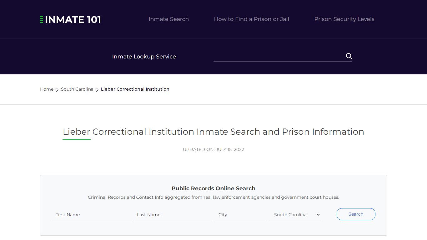 Lieber Correctional Institution Inmate Search, Visitation ...