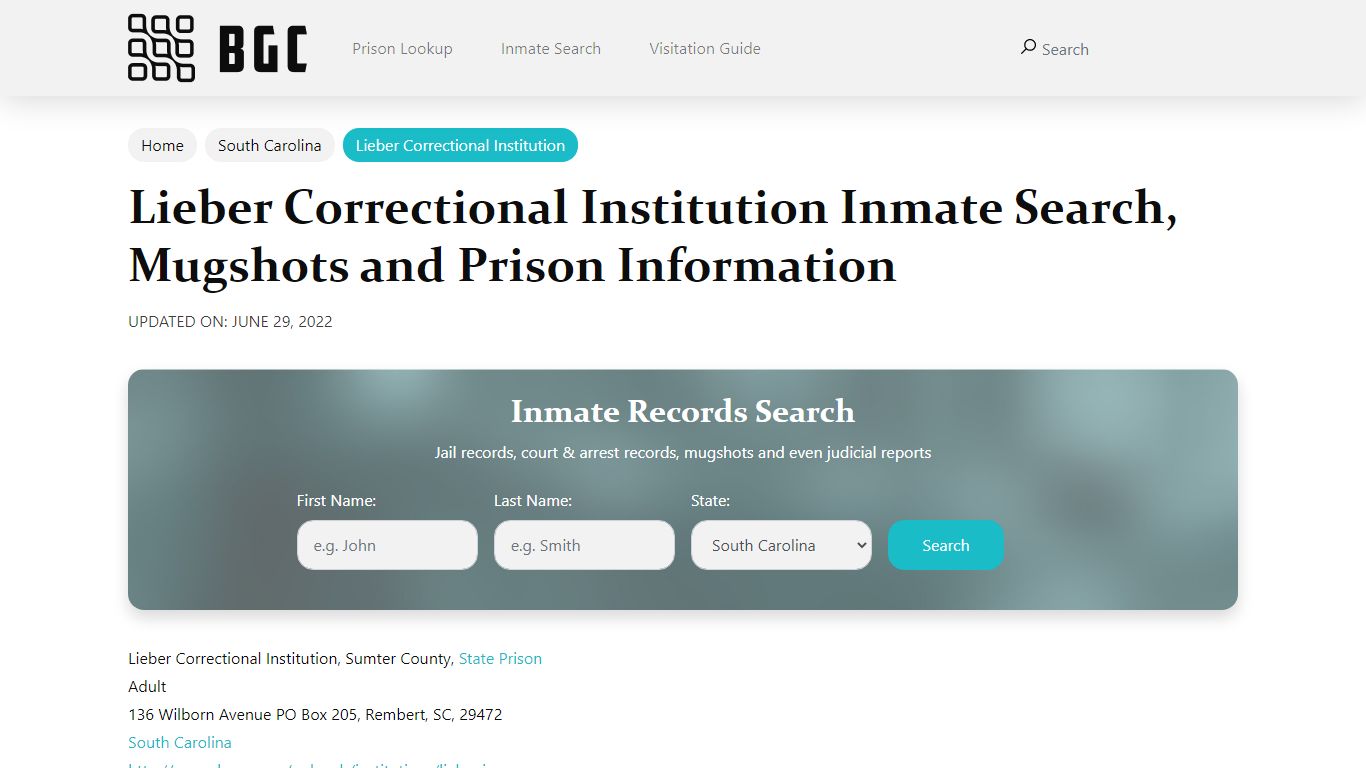 Lieber Correctional Institution Inmate Search, Mugshots ...